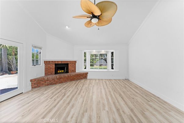 Empty room, Fireplace, Interior, Recessed Lighting, Wood Texture Flooring