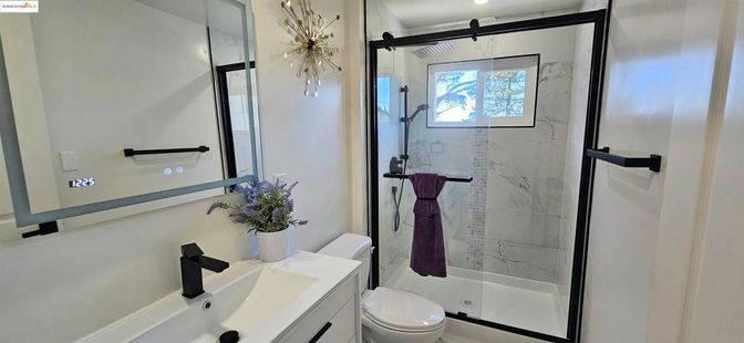 Bathroom, Glass Shower, Interior, Marble Walls, Recessed Lighting