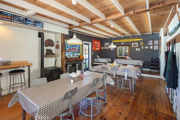 Dining room, Interior, Pendant Lights, Wooden Beams, Wooden Ceilings, Wood Texture Flooring