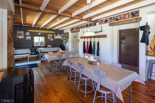 Dining room, Interior, Pendant Lights, Wooden Beams, Wooden Ceilings, Wood Texture Flooring