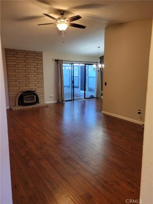 Empty room, Fireplace, Interior, Stone Walls, Wood Texture Flooring