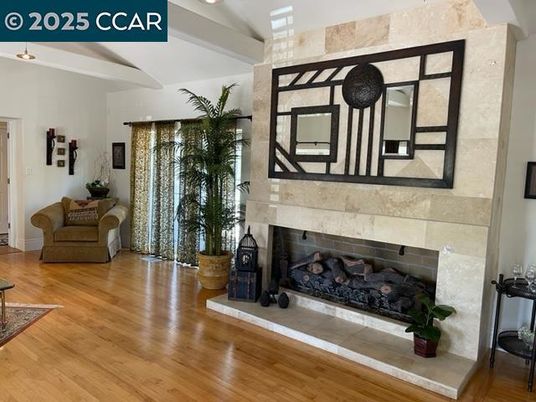 Fireplace, Interior, Recessed Lighting, Wood Texture Flooring