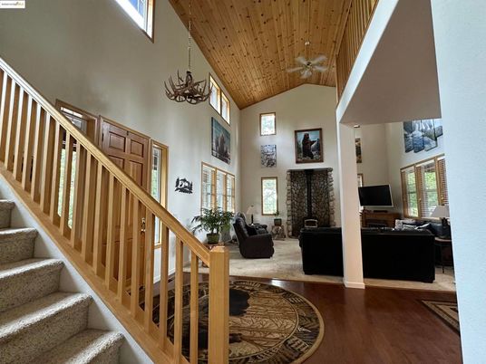 Chandelier, Interior, Living room, Wooden Ceilings, Wood Texture Flooring