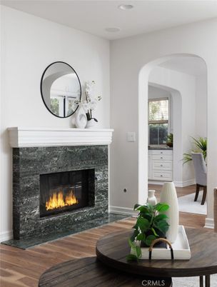 Fireplace, Interior, Recessed Lighting, Wood Texture Flooring