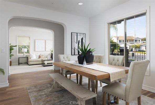 Dining room, Interior, Recessed Lighting, Wood Texture Flooring