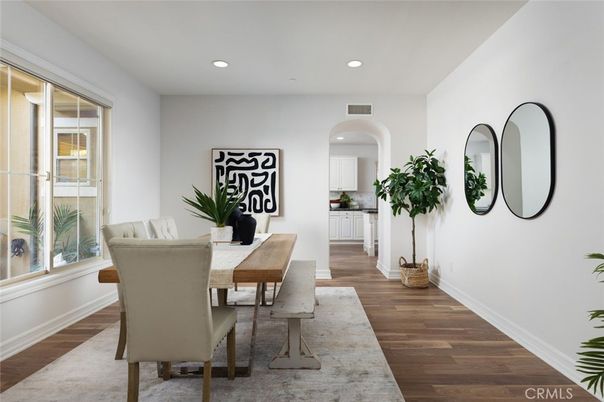 Dining room, Interior, Recessed Lighting, Wood Texture Flooring