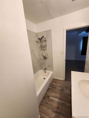 Bathroom, Interior, Marble Walls, Wood Texture Flooring