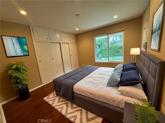 Bedroom, Interior, Recessed Lighting, Wood Texture Flooring