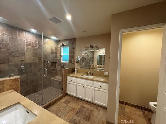 Bathroom, Dual Sink Vanities, Glass Shower, Interior, Recessed Lighting