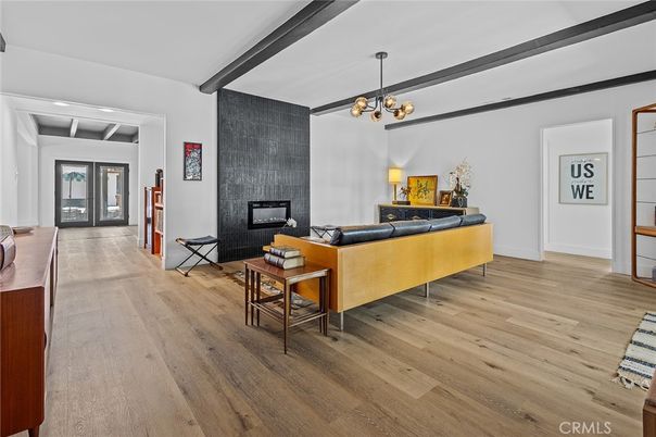Fireplace, Interior, Living room, Pendant Lights, Wood Texture Flooring