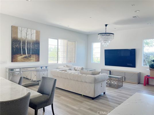 Chandelier, Interior, Living room, Recessed Lighting, Wood Texture Flooring