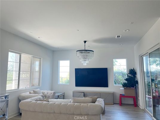 Chandelier, Interior, Living room, Recessed Lighting, Wood Texture Flooring