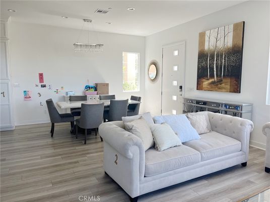 Dining room, Interior, Pendant Lights, Recessed Lighting, Wood Texture Flooring