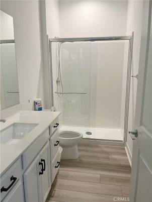 Bathroom, Glass Shower, Interior, Wood Texture Flooring