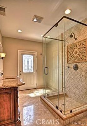 Bathroom, Glass Shower, Interior, Recessed Lighting