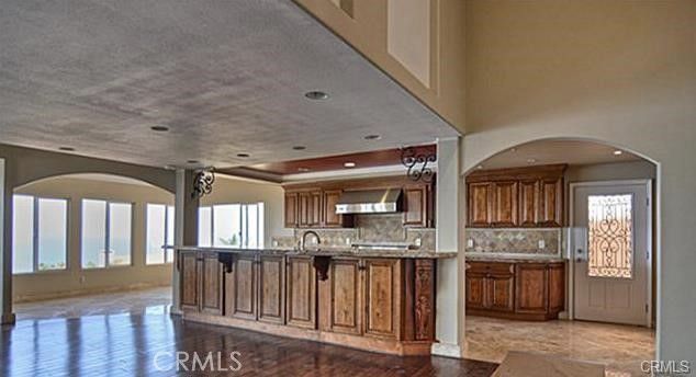 Chandelier, Interior, Kitchen, Recessed Lighting, Stainless Steel Appliances, Wood Texture Flooring