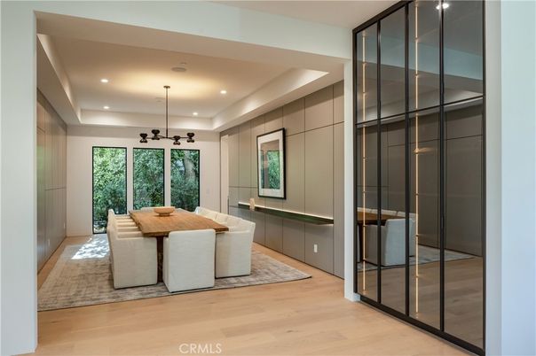 Dining room, Interior, Pendant Lights, Recessed Lighting, Wood Texture Flooring