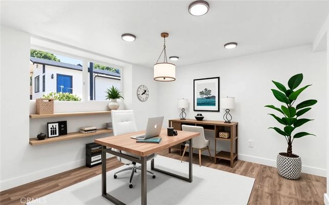 Home Office, Interior, Pendant Lights, Recessed Lighting, Wood Texture Flooring