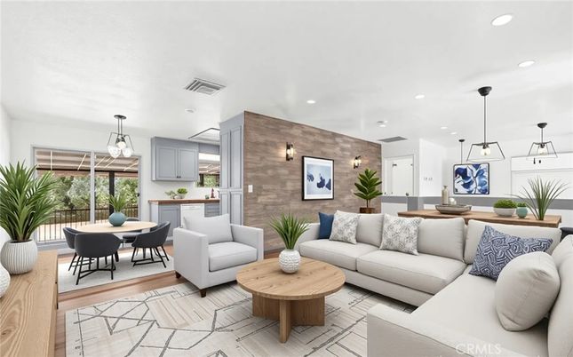 Dining room, Interior, Kitchen, Living room, Pendant Lights, Recessed Lighting, Wood Texture Flooring