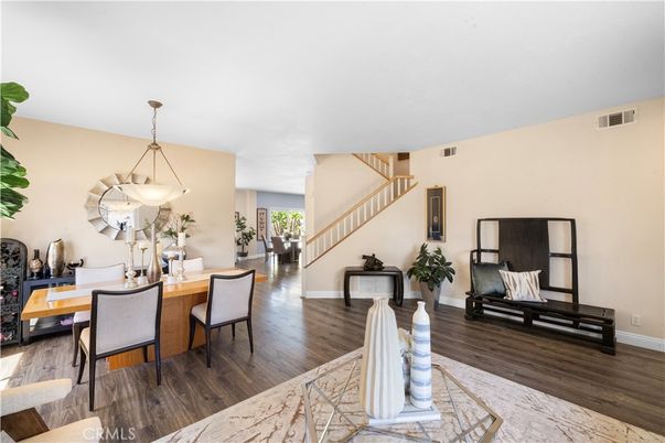 Dining room, Interior, Pendant Lights, Wood Texture Flooring