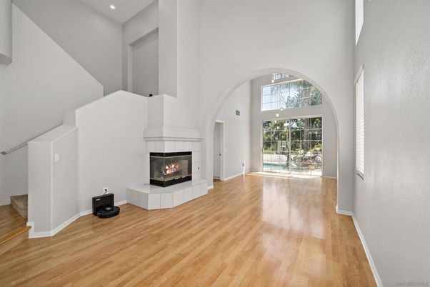 Fireplace, Interior, Recessed Lighting, Wood Texture Flooring
