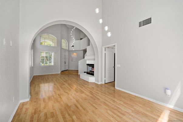 Fireplace, Interior, Pendant Lights, Wood Texture Flooring