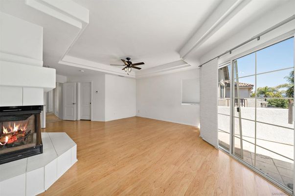 Empty room, Fireplace, Interior, Recessed Lighting, Wood Texture Flooring