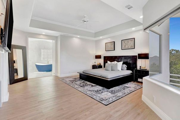 Bedroom, Interior, Recessed Lighting, Wood Texture Flooring