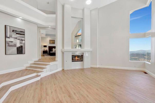 Fireplace, Interior, Recessed Lighting, Wood Texture Flooring