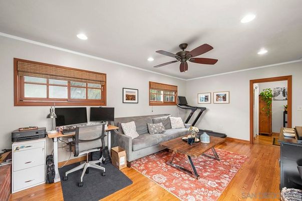 Fitness Equipment, Home Office, Interior, Recessed Lighting, Wood Texture Flooring