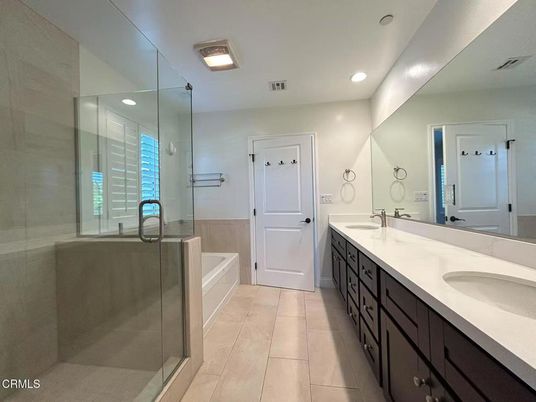 Bathroom, Dual Sink Vanities, Glass Shower, Interior, Recessed Lighting
