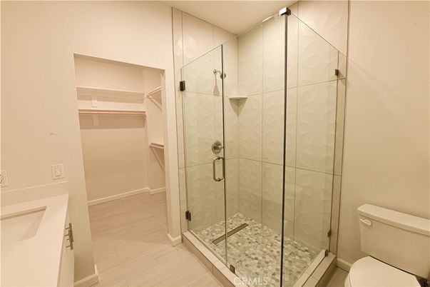 Bathroom, Glass Shower, Interior, Wood Texture Flooring