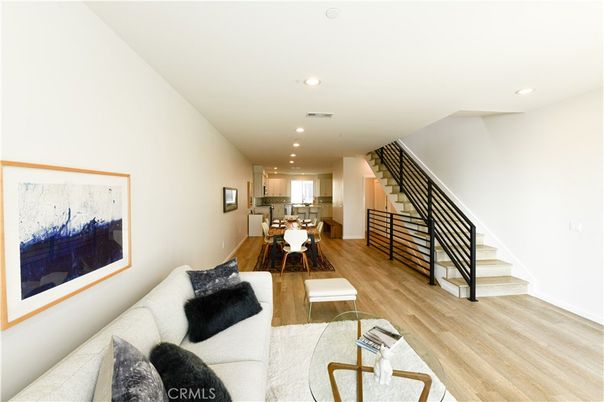 Dining room, Interior, Living room, Recessed Lighting, Wood Texture Flooring