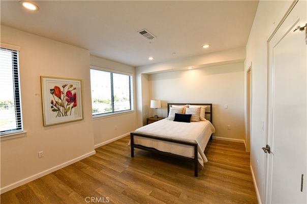 Bedroom, Interior, Recessed Lighting, Wood Texture Flooring