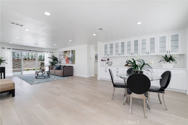 Dining room, Interior, Living room, Recessed Lighting, Wood Texture Flooring