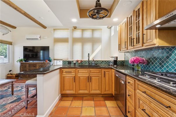 Interior, Kitchen, Recessed Lighting, Stainless Steel Appliances, Wooden Beams