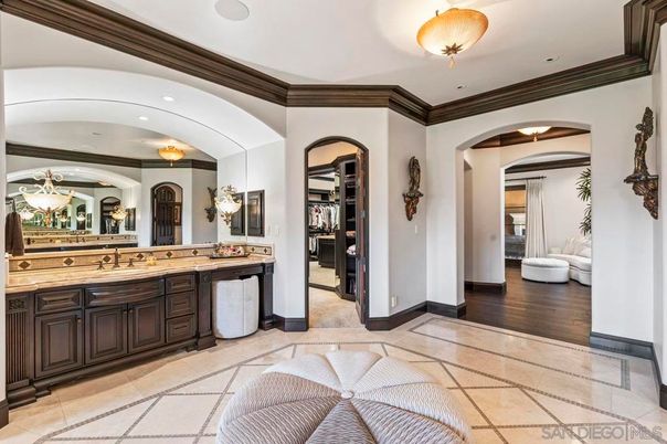 Bathroom, Dual Sink Vanities, Interior, Recessed Lighting, Wood Texture Flooring