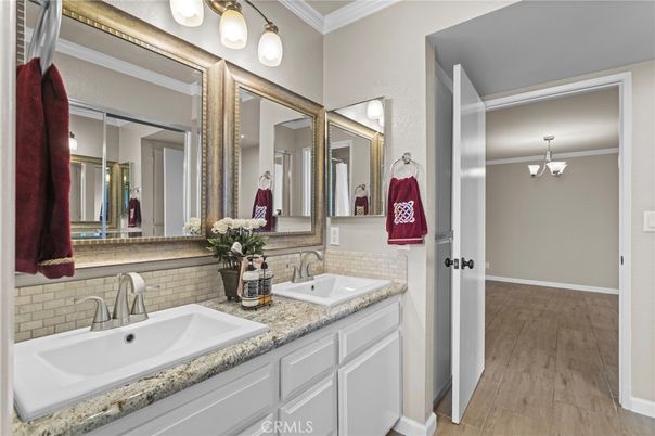 Bathroom, Dual Sink Vanities, Interior, Wood Texture Flooring