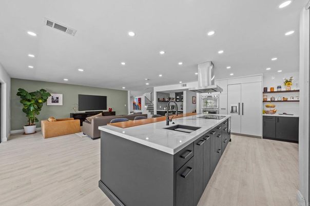 Interior, Kitchen, Living room, Recessed Lighting, Stainless Steel Appliances, Wood Texture Flooring