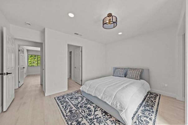 Bedroom, Interior, Recessed Lighting, Wood Texture Flooring