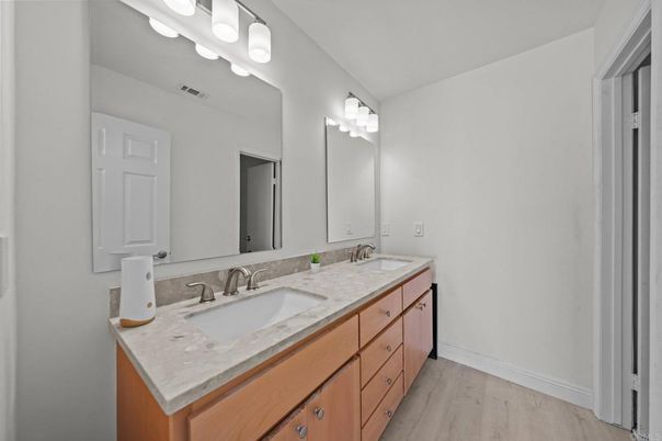 Bathroom, Dual Sink Vanities, Interior, Wood Texture Flooring