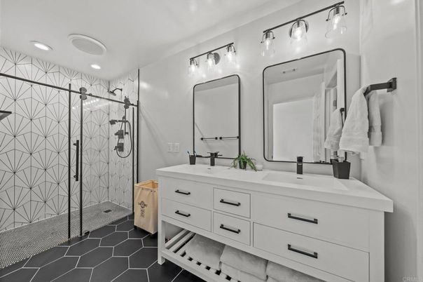 Bathroom, Dual Sink Vanities, Glass Shower, Interior, Recessed Lighting