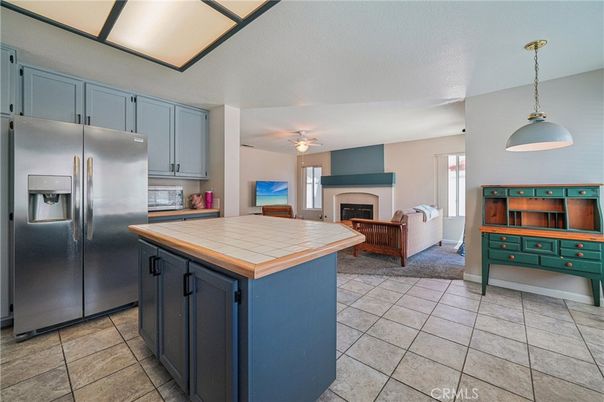 Fireplace, Interior, Kitchen, Living room, Pendant Lights