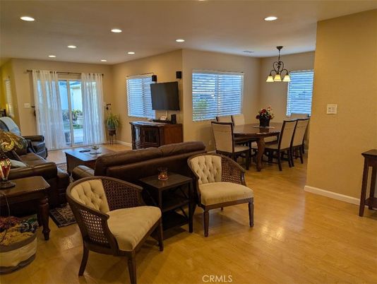 Chandelier, Dining room, Interior, Living room, Recessed Lighting, Wood Texture Flooring