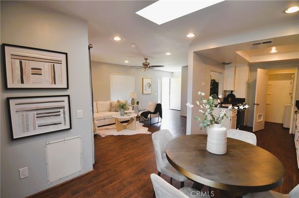 Dining room, Interior, Living room, Recessed Lighting, Wood Texture Flooring