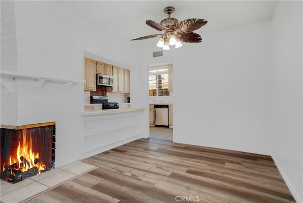 Fireplace, Interior, Kitchen, Wood Texture Flooring