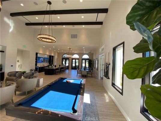 Billiard Table, Game Room, Interior, Living room, Pendant Lights, Recessed Lighting, Wooden Beams, Wood Texture Flooring