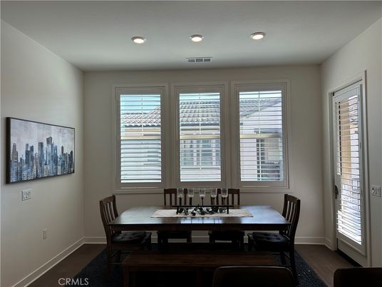 Dining room, Interior, Recessed Lighting, Wood Texture Flooring