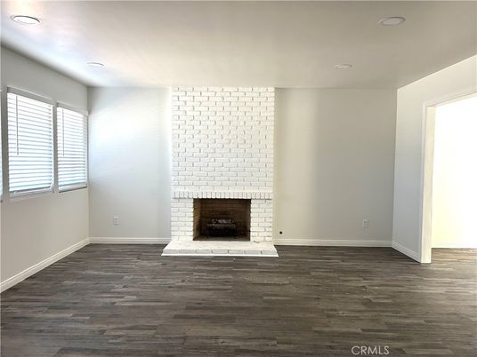 Empty room, Fireplace, Interior, Recessed Lighting, Wood Texture Flooring