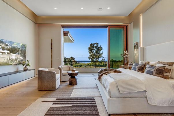 Bedroom, Interior, Recessed Lighting, Water, Wood Texture Flooring